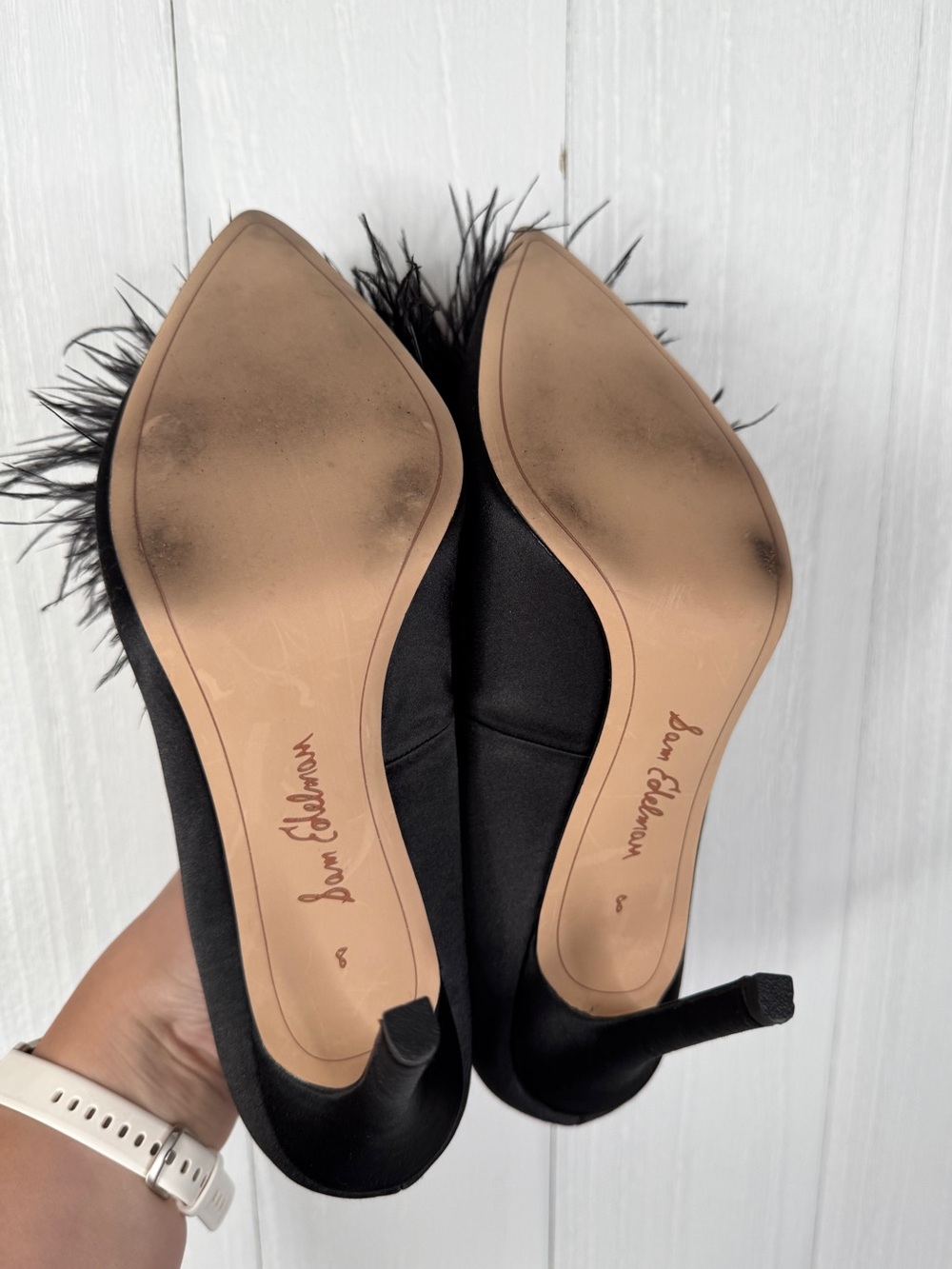 Sam Edelman Black Satin Pom-Pom Stiletto Pumps - Picture 8 of 10
